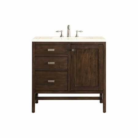 JAMES MARTIN VANITIES Addison 36in Single Vanity, Mid-Century Acacia w/ 3 CM Eternal Marfil Quartz Top E444-V36-MCA-3EMR